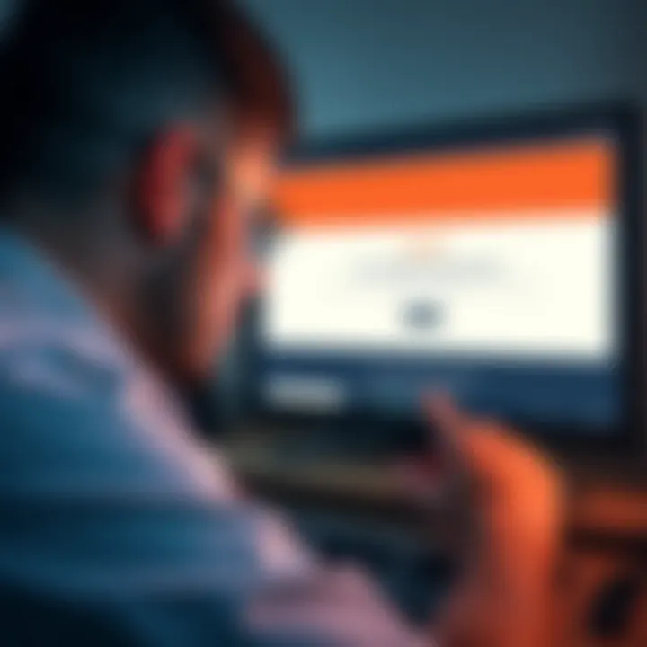 A person showing frustration while looking at a computer screen displaying a survey error message.