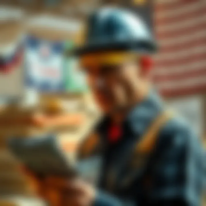 Frustrated American Worker A working-class individual looks worried while checking bills and credit scores, symbolizing the economic struggles faced by many under Trump's policies.