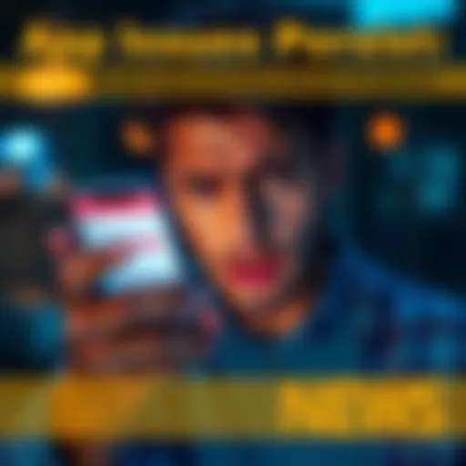 A person looking frustrated while holding a smartphone, showing an app with email confirmation and liveness check prompts on the screen.