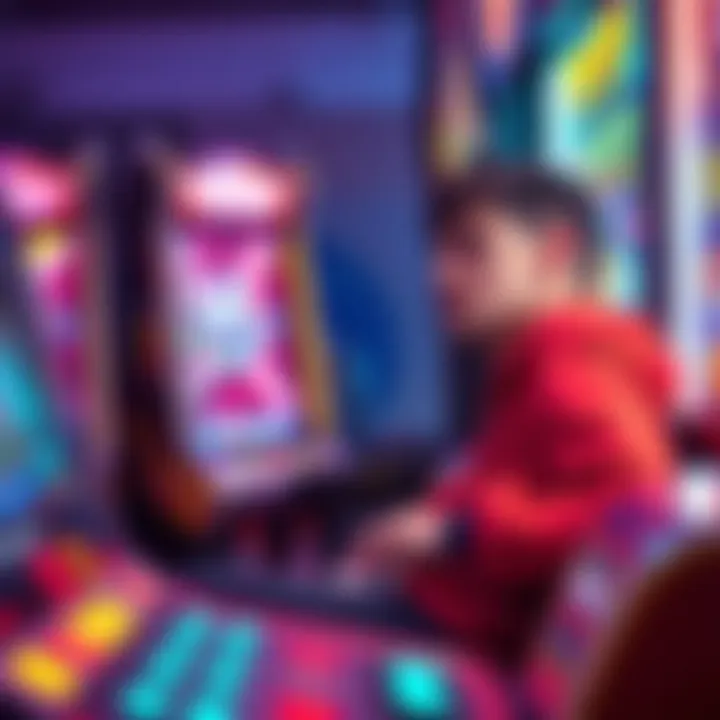 An arcade player sitting at a game machine, looking disappointed while holding a ticket