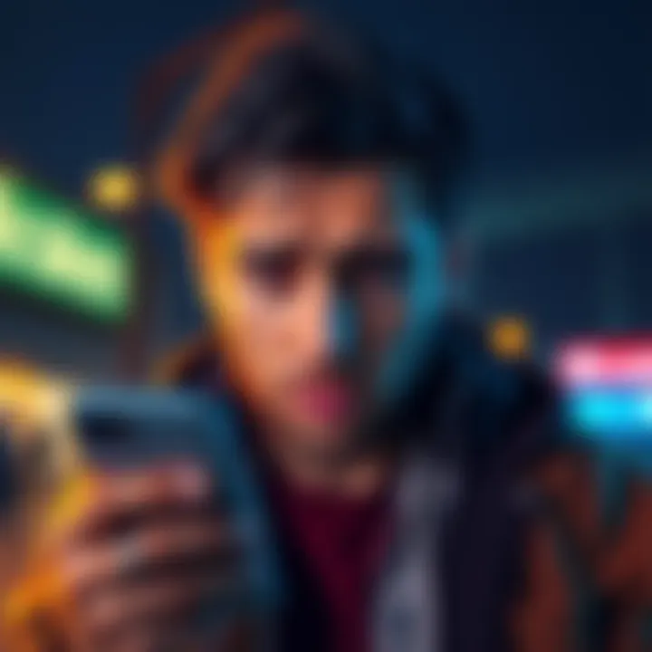 A first-time Bitcoin buyer looks disappointed while using the Kraken app on their phone, showing confusion over fees and app performance.