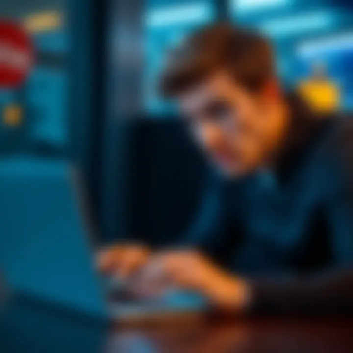 A person looking worried and confused while checking their laptop, showing a frozen account screen from Bitstamp.