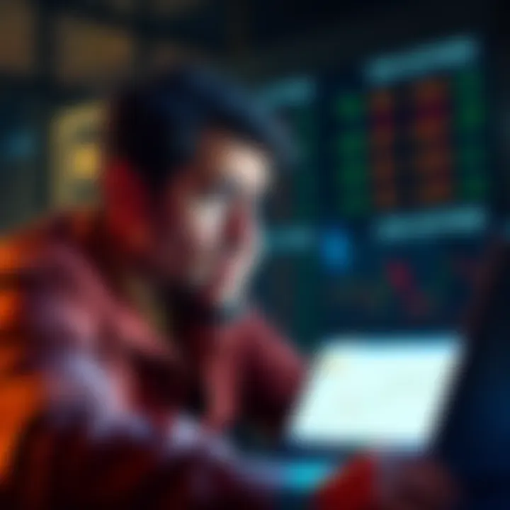 A person looking confused while viewing bitcoin prices on a laptop, showing concern over high average purchase price.