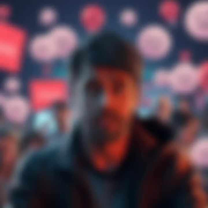 A person looking frustrated while discussing missed funding opportunities for a tech project, surrounded by expressions of concern and technology ideas.