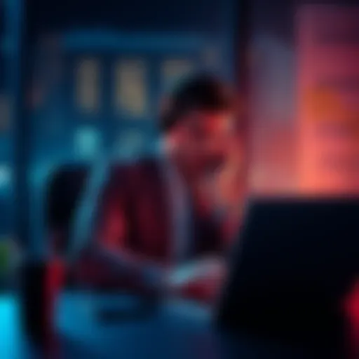 A frustrated customer sitting at a desk with a laptop, looking at emails for help regarding a screw issue