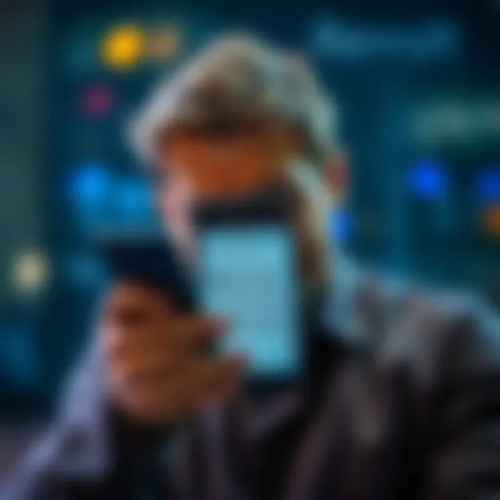 A frustrated customer holds a phone showing a Revolut app with a flagged notification on the screen