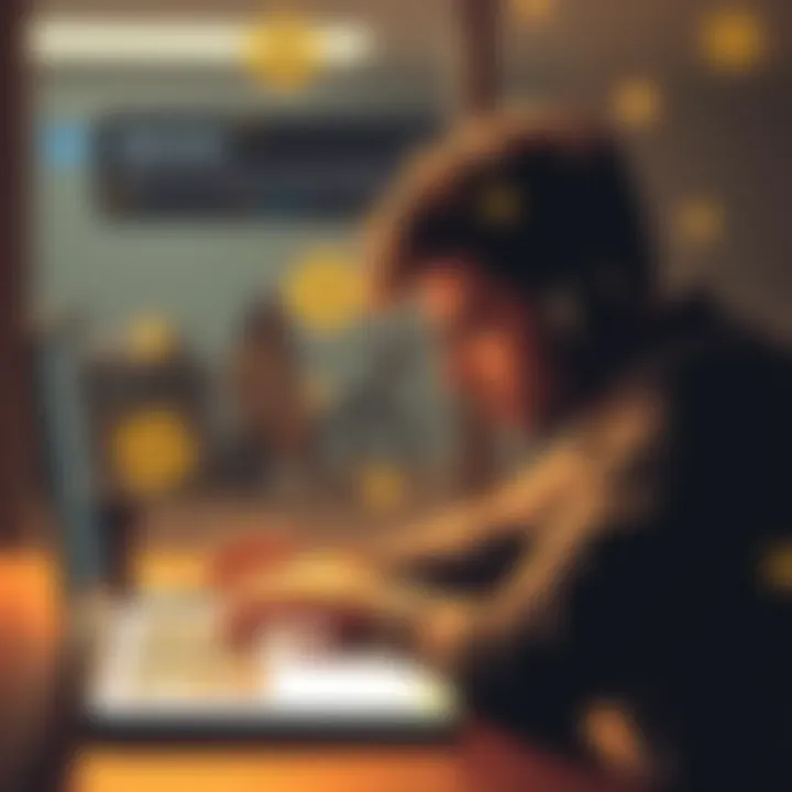 A person appears frustrated while trying to contact customer support for a crypto account issue, showing a laptop with a support chat window open.