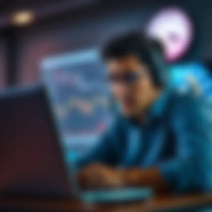 A person looking frustrated while waiting for customer support on their laptop, with a clock showing a long wait time in the background