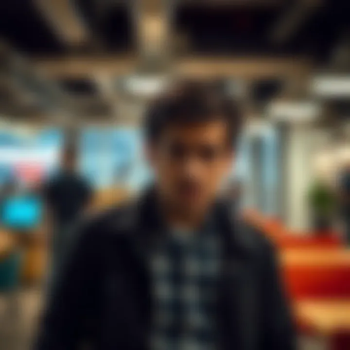 A person looking upset inside a WeWork office in Paris, showing frustration after losing access to the facility due to Revolut's policy change.