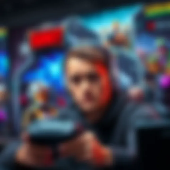 A gamer looking confused while playing a video game, surrounded by game characters and goals on screen.