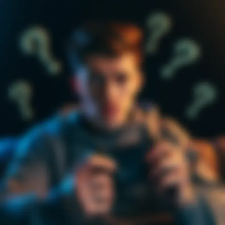 A gamer looking frustrated while holding a gaming controller, surrounded by question marks to represent confusion about reward issues.