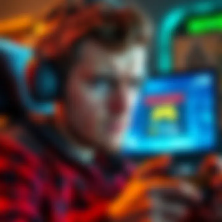 Frustrated gamer with missing rewards A gamer looking upset while playing, with a screen showing missing rewards notification, symbolizing frustration.