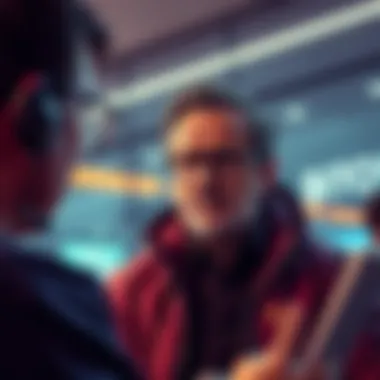 A concerned investor talking to a bank representative about Bitcoin transactions, showing a worried expression.