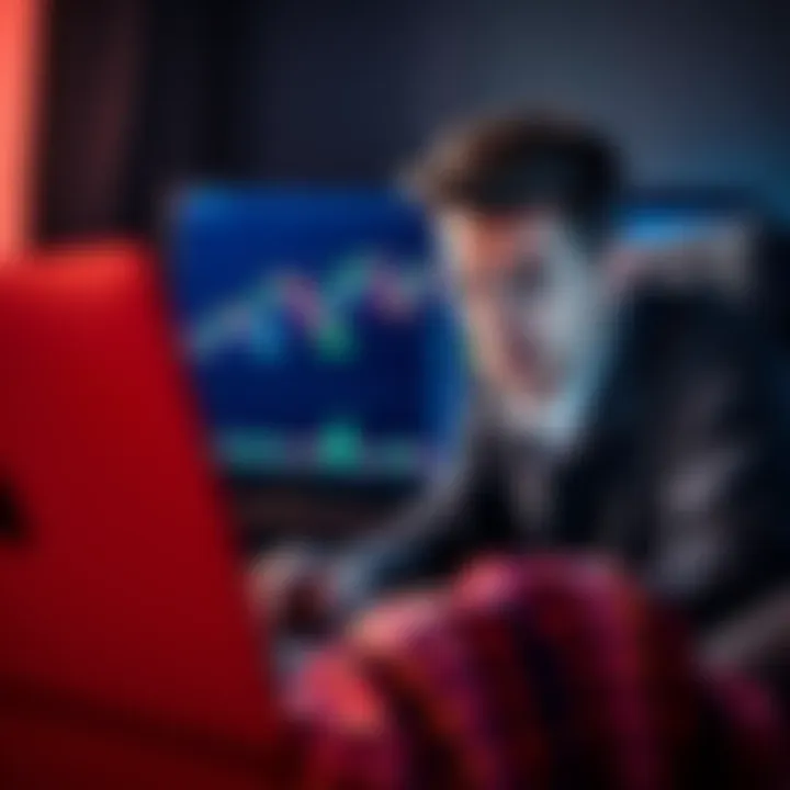 A person looks concerned while viewing cryptocurrency charts on their laptop, symbolizing the stress of ongoing losses in crypto investments