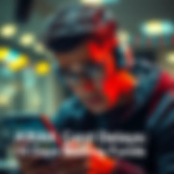A stressed person looking at their phone showing delayed funds on the KRAK card app