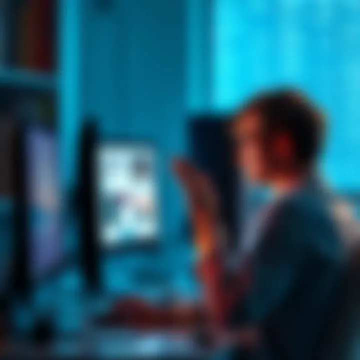 A person sitting at a computer showing frustration while trying to close persistent ads on their screen