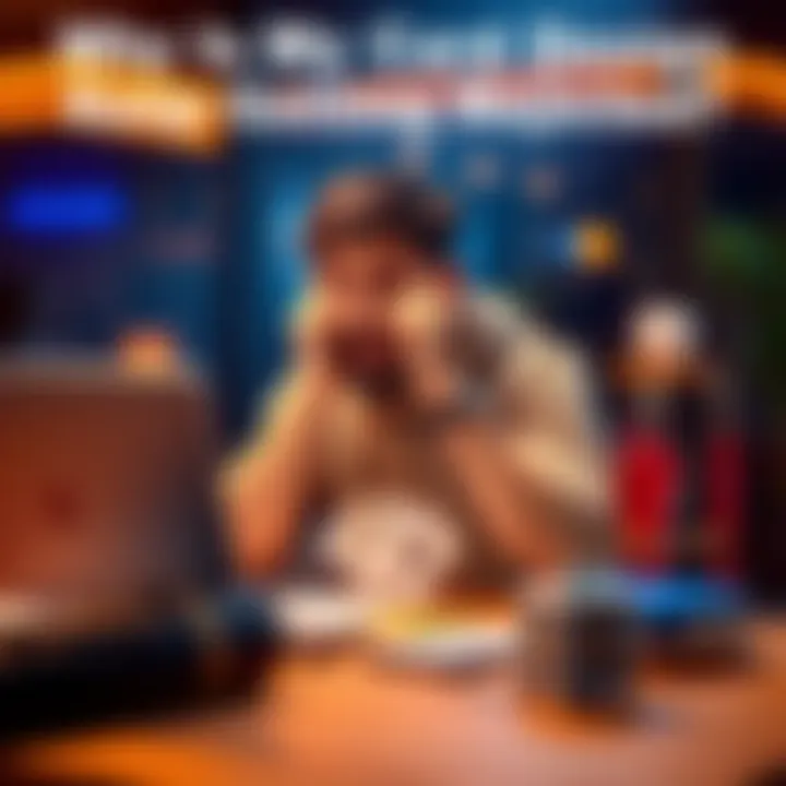 Person sitting at a table with a laptop, looking confused while reviewing a rejected card design without a lion logo