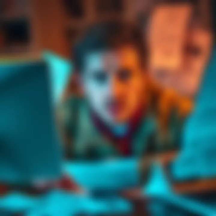 A person looking frustrated while trying to delete an account on their computer, surrounded by confusing paperwork and fees