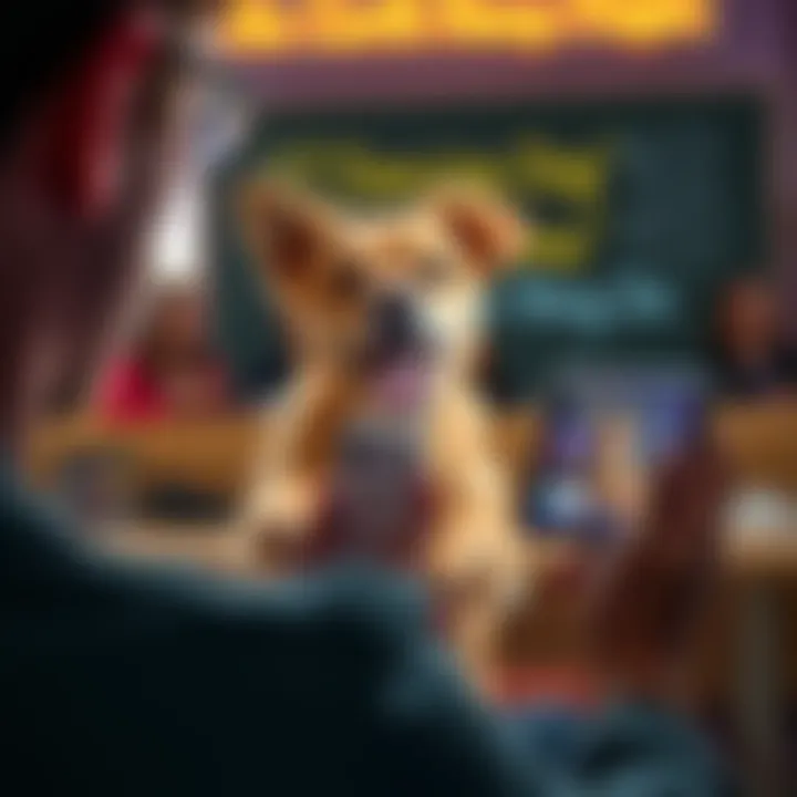 A person looking annoyed while scrolling through their phone, showing a dancing dog meme on the screen