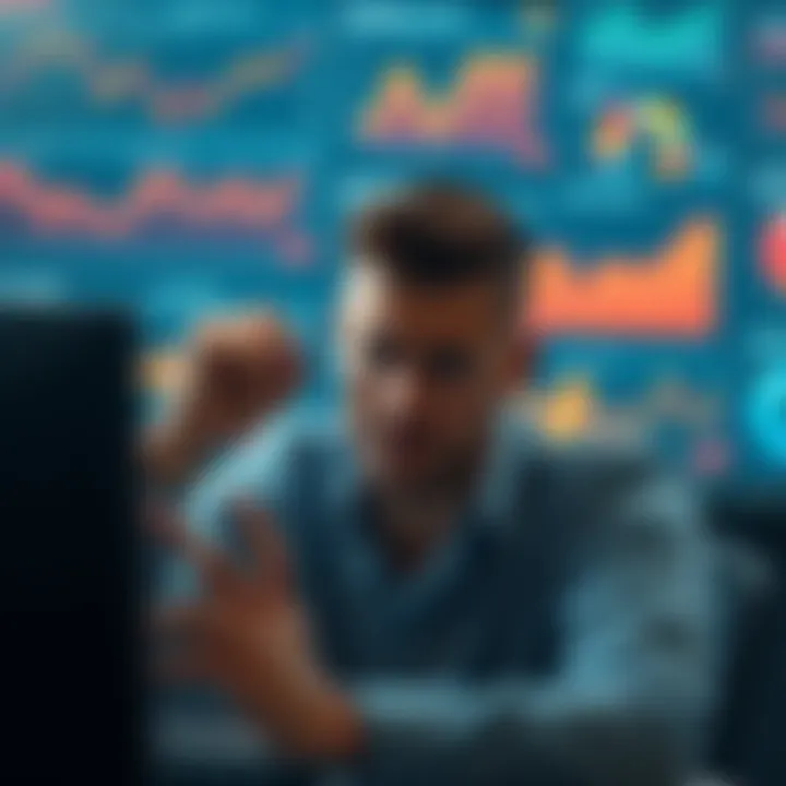A person showing frustration while looking at multiple charts and graphs related to decentralized finance on a computer screen