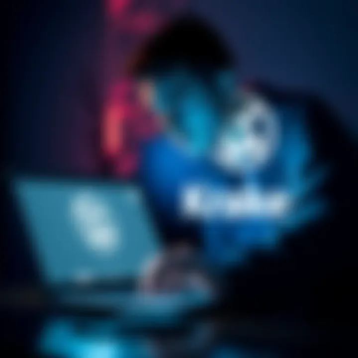 A person looking frustrated while sitting in front of a laptop with a Kraken logo on the screen, indicating issues with their account funding.