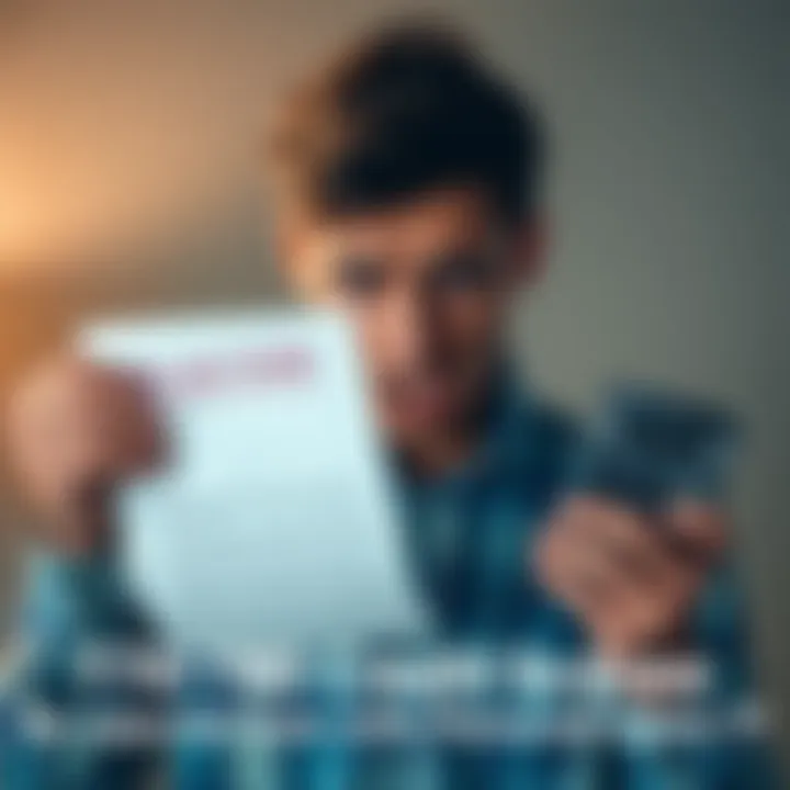 A person looking worried while holding a loan rejection letter and a calculator, representing challenges in securing a personal loan with a good credit score.