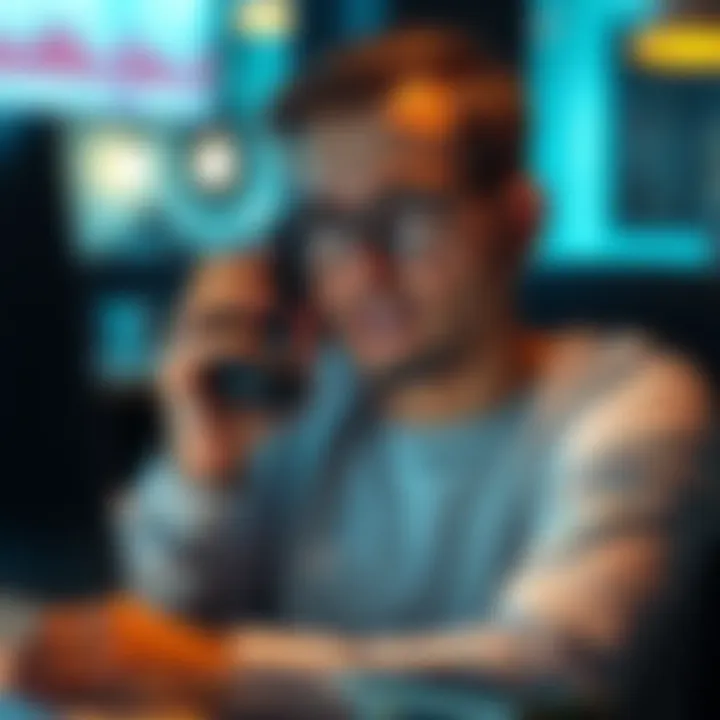 Frustrated person on phone with Revolut support A person looking frustrated while talking on the phone with a customer support representative about their restricted account due to a payment issue.
