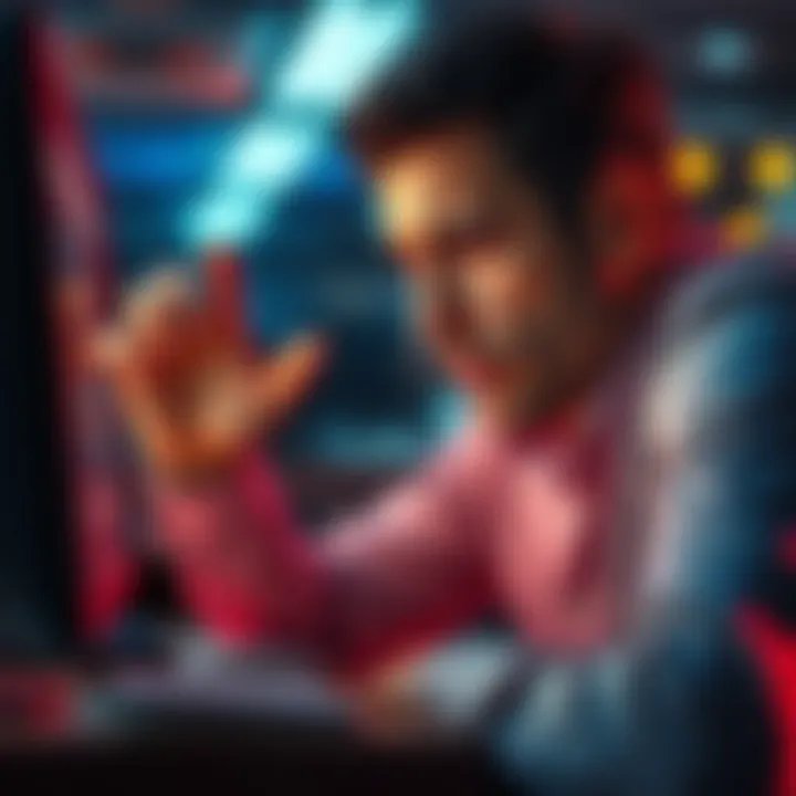 A frustrated individual looking at a computer screen after completing a survey, showing disappointment over being screened out.