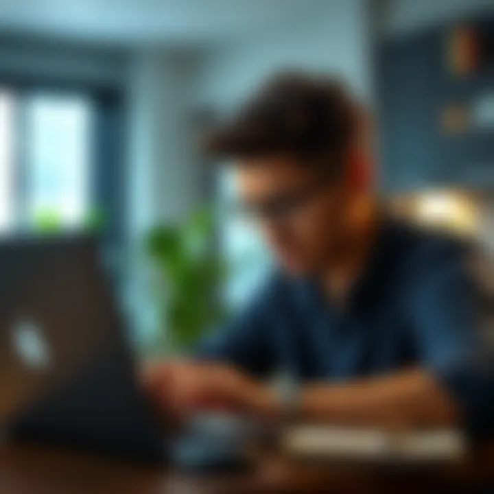 A person looking distressed while trying to complete a survey on a laptop