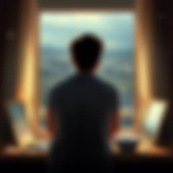 A person sitting by a window, looking frustrated and deep in thought, surrounded by symbols of bad luck like broken mirrors and spilled salt.