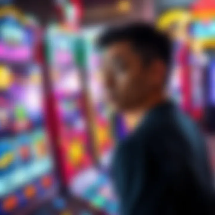 Player with a disappointed expression staring at a gaming screen after many spins, showing low rewards