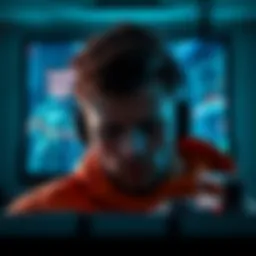 A gamer looking frustrated while staring at a screen displaying the 'looking for opponent' message