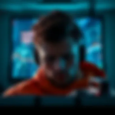 A gamer looking frustrated while staring at a screen displaying the 'looking for opponent' message