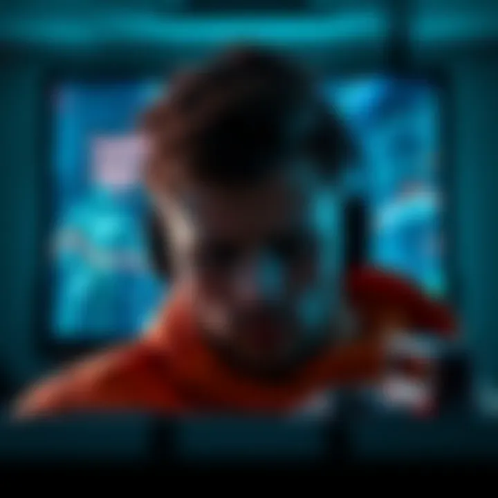 A gamer looking frustrated while staring at a screen displaying the 'looking for opponent' message