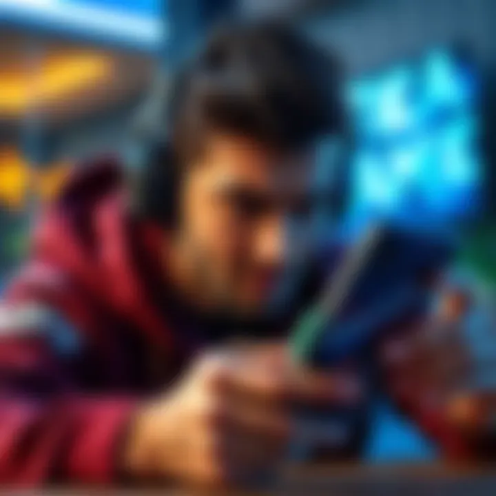 A player looking stressed while trying to complete a survey on a gaming app, showing their frustration with the process