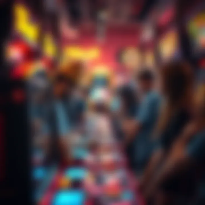 Group of players looking disappointed near arcade machines after not receiving rewards