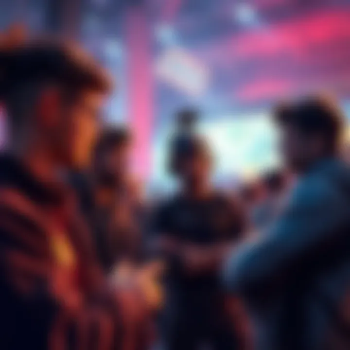 Frustrated players discussing new UI A group of players expressing concerns over the new user interface and ownership of game plots at a gaming event.