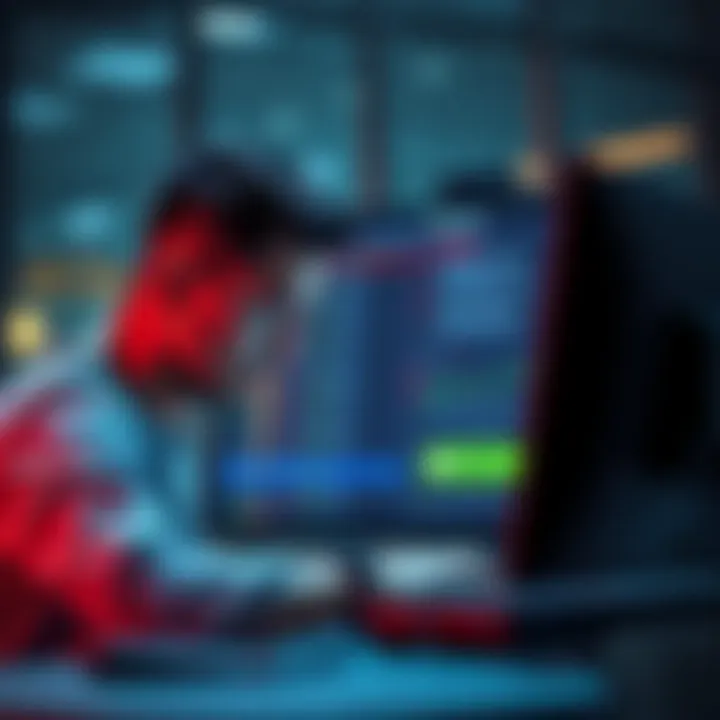 Frustrated trader on KuCoin A frustrated cryptocurrency trader looking at a computer screen showing error messages on the KuCoin platform