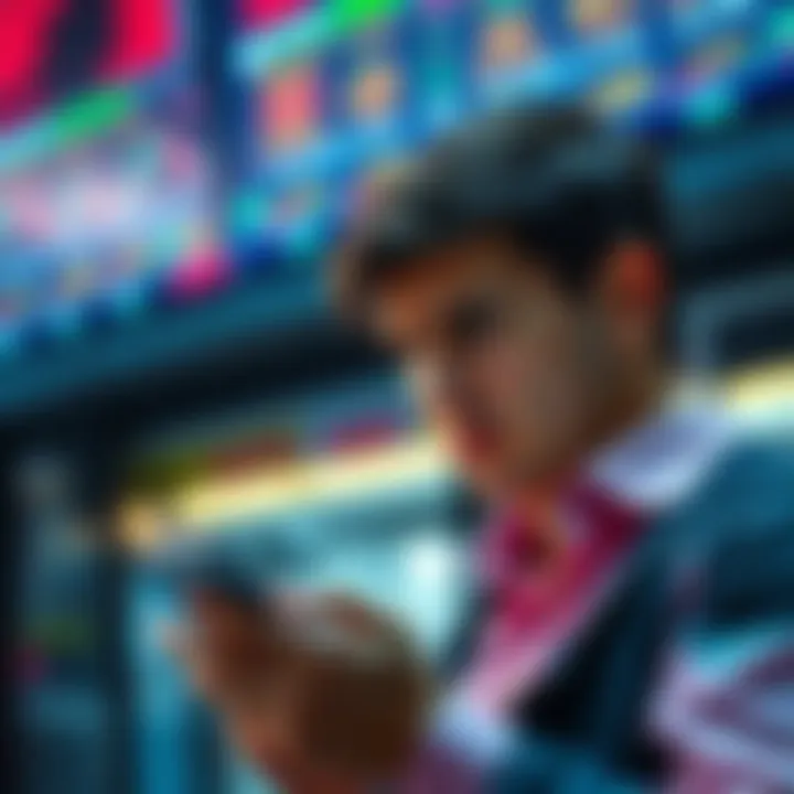 A trader shows frustration while checking their phone for updates on fund transfer delays to Revolut