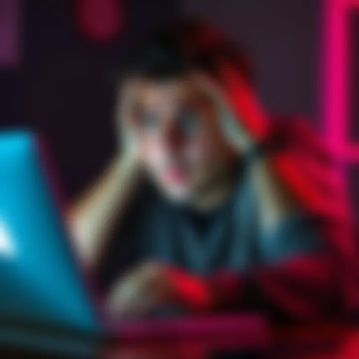 A person showing frustration while checking their account for missing referral rewards, with a laptop open in front of them.