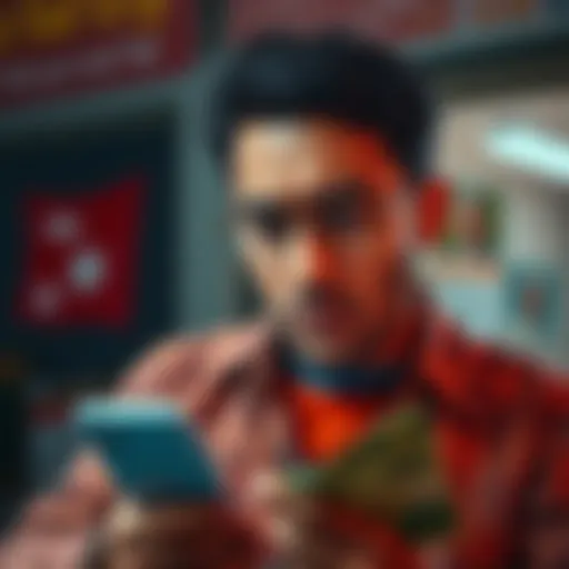 A stressed person looking at a phone with a concerned expression, showing frustration over a delayed money transfer to Nepal.