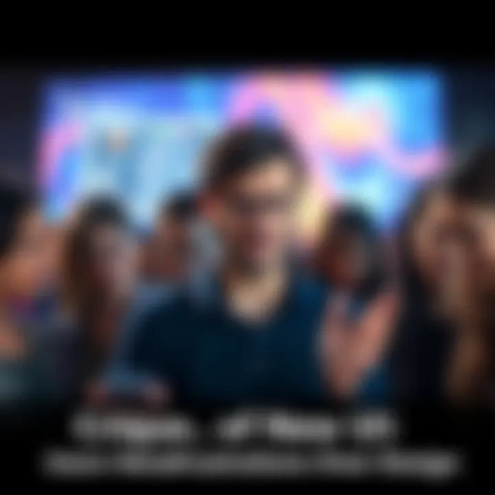 A group of people expressing their frustration over a new UI design on mobile and PC, with visible disappointment on their faces