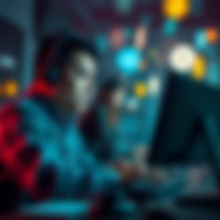 A person looking frustrated at their computer while trying to send Solana from a Helium wallet, surrounded by digital currency icons.