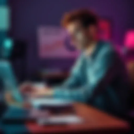 A person sitting at a desk, looking confused while reviewing an article generated by an AI writing tool, surrounded by notes and a laptop.