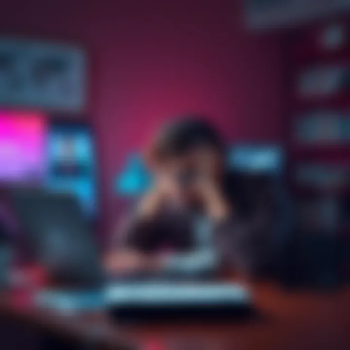 A person at a desk looking frustrated with multiple devices displaying Claude Artifacts on different platforms.