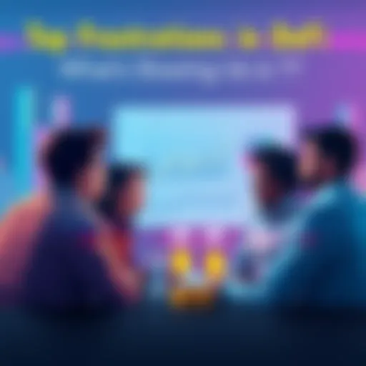 A group of diverse people discussing challenges in decentralized finance with charts and graphs showing slow progress.