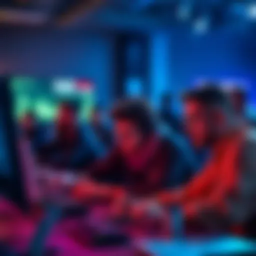 A team of developers collaborating on a computer project, focused on social-impact solutions at a hackathon.