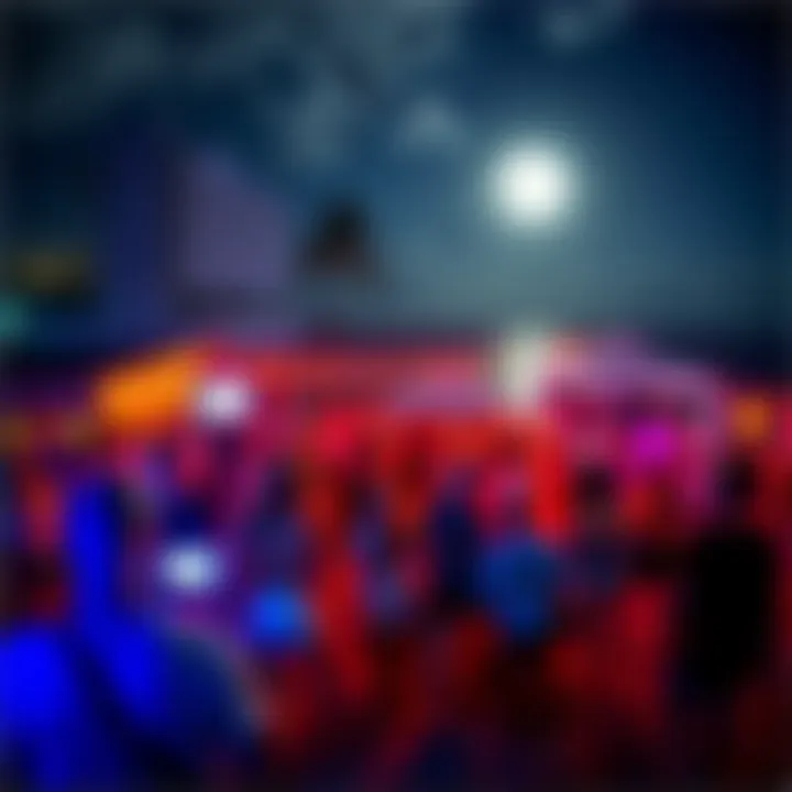 A lively scene of people celebrating under the full moon at Mermaid Beach with music and decorations