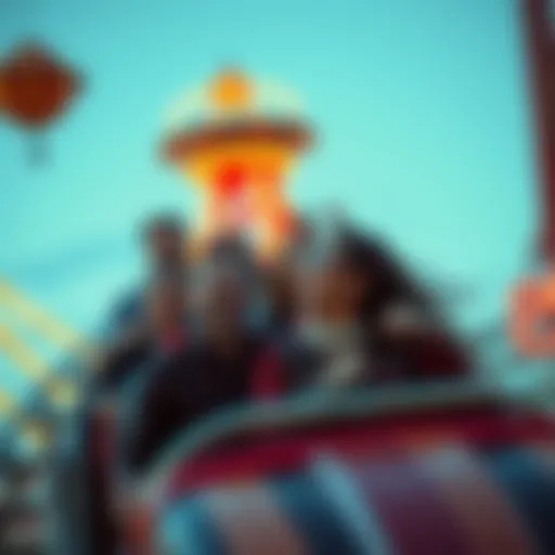 Group of people laughing and having fun on a roller coaster at the fun park