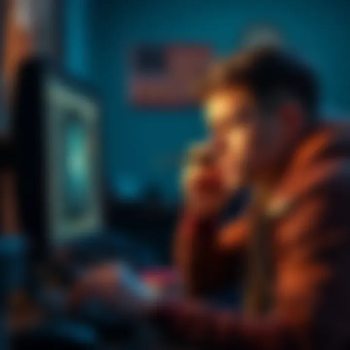 A frustrated person looking at their computer screen while holding a car repair tool, symbolizing issues with funds not appearing in their Uniswap wallet after selling their PC.